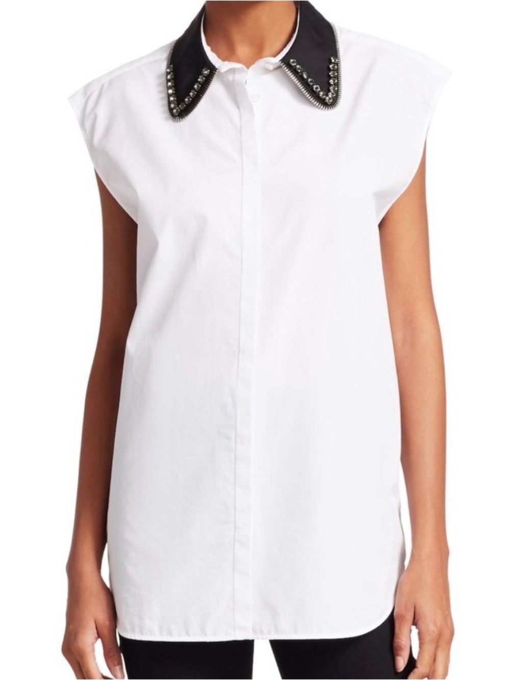 N°21 No. 21 White Cotton Diamond Embellished Black Collar Blouse IT 46 / US 10